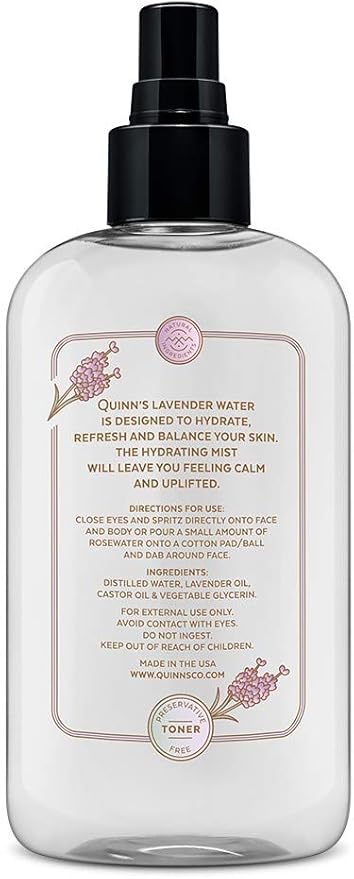 Quinn’s Lavender Water- Natural Pillow Spray - Relaxing Aromatherapy - Facial Body Mist 8 Ounce