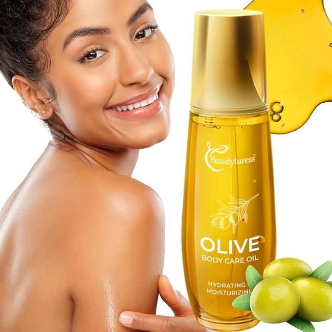 Olive Body Oil 3.38 oz - Premium Dry Skin Care & Moisturiser & Anti-Ageing Skin Treatment,Non-Greasy Fast Absorbing for Body, Face & Hair,Back Massage,Women & Men