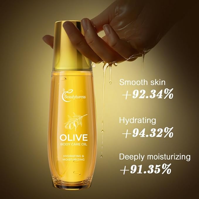 Olive Body Oil 3.38 oz - Premium Dry Skin Care & Moisturiser & Anti-Ageing Skin Treatment,Non-Greasy Fast Absorbing for Body, Face & Hair,Back Massage,Women & Men
