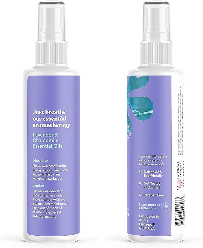 ASUTRA Sleep Bundle, 2 Products - Purple Silk Eye Mask Filled with Lavender and Flax Seeds, Lavender & Chamomile Essential Oil Pillow Spray