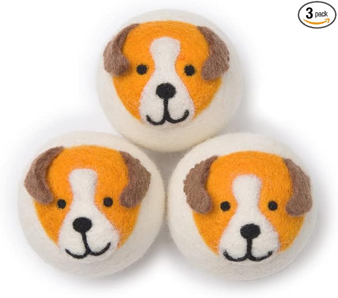 Wool Dryer Balls - Smart Sheep 3-Pack - XL Premium Natural Fabric Softener Award-Winning - Wool Balls Replaces Dryer Sheets - Wool Balls for Dryer - Laundry Balls for Dryer (Playful Pups)