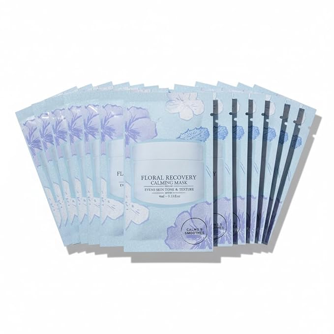 Floral Recovery Calming Mask – Pack of 25 Single-Use 4 ml Overnight Face Masks – With Floral Extracts, Vitamin C & Squalane – Helps Soothe Redness and Balance Sensitive Skin