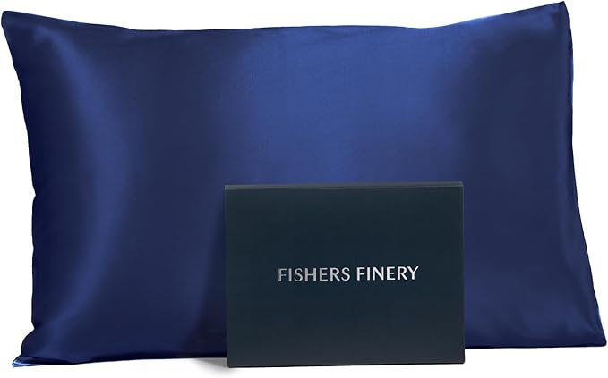 Fishers Finery 19mm 100% Pure Mulberry Silk Pillowcase, Quality Tested (Navy, Q)