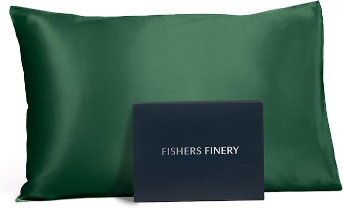 Fishers Finery 19mm 100% Pure Mulberry Silk Pillowcase, Quality Tested (Dark Green, Q)