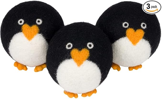 Smart Sheep 3-Pack - XL Premium Natural Wool Dryer Balls - Award-Winning - Replaces Dryer Sheets - Laundry Balls (Black Marching Penguins)