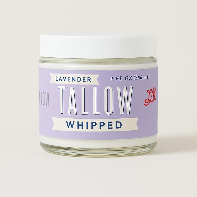 Whipped Tallow 9oz - All Natural Face Cream + Whole Body Moisturizer for Dry Skin - Made With Scented Oil Blend - No Preservatives, Parabens or Seed Oils - USA Made (Lavender)