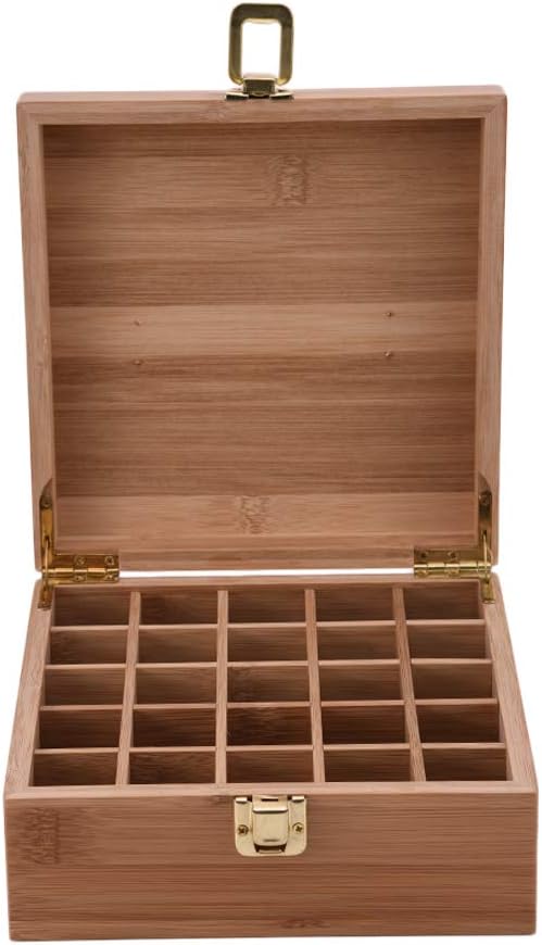 Pure Vie Essential Oil Bamboo Storage Box Travel Display Presentation, Holds 25 Bottles for 5, 10, 15ml - Aromatherapy Organizer Nail Polish Fragrance Container #2 - Keep Your Oils Safe & Space Saver