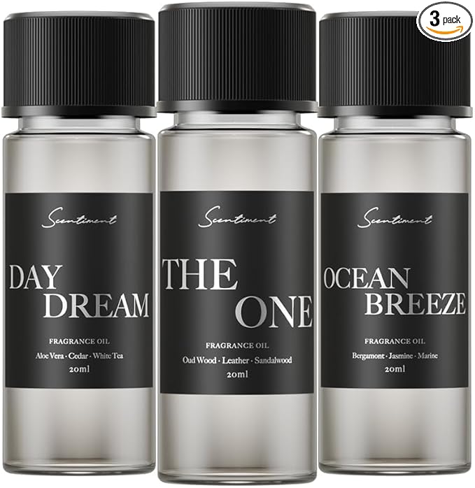 Scentiment Hotel Diffuser Oil Discovery Kit | Inspired by Five Star & Luxury Hotel Scents | Aromatherapy Oils with Notes of Cardamom, Tuscan Leather, and Sandalwood (20ml, Top 3 Scents)