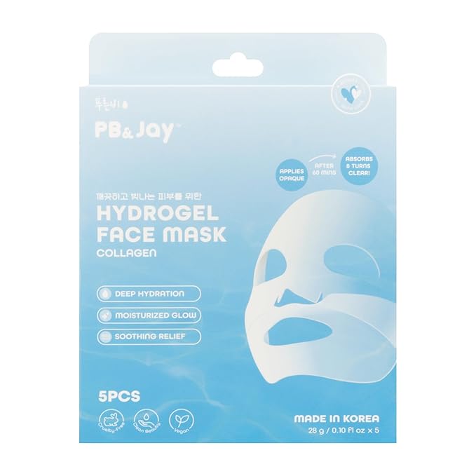 PB & JAY Hydrogel Face Mask – Korean Overnight Face Mask for Deep Hydration, Natural Collagen Production, & Glass-Skin Glow (5 Pack)