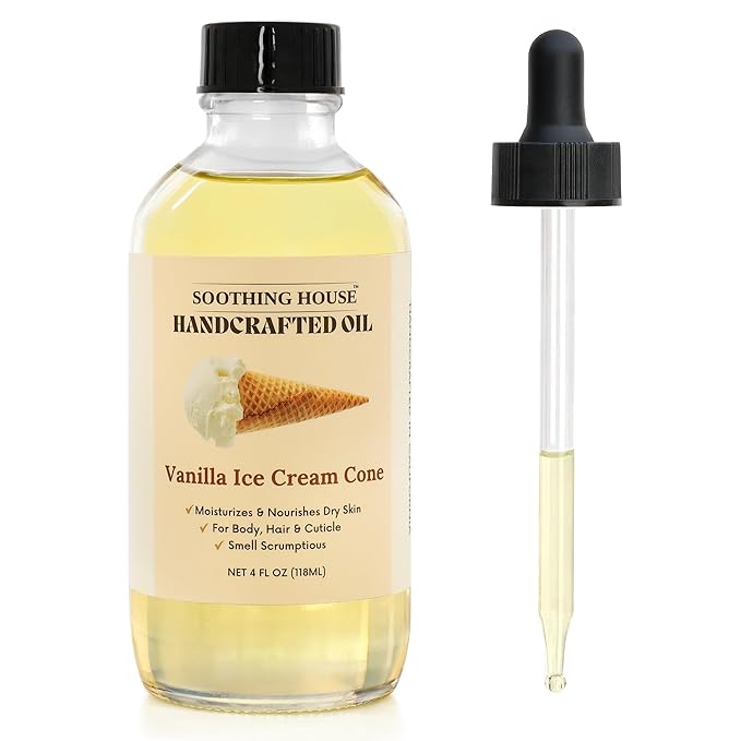 Vanilla Ice Cream Cone Body Oil - Premium Non-Greasy Oil & Body Moisturizer for Dry Skin & Glowing Skin with Sweet Almond, Jojoba, and Vitamin E Oil, 4 Fl OZ