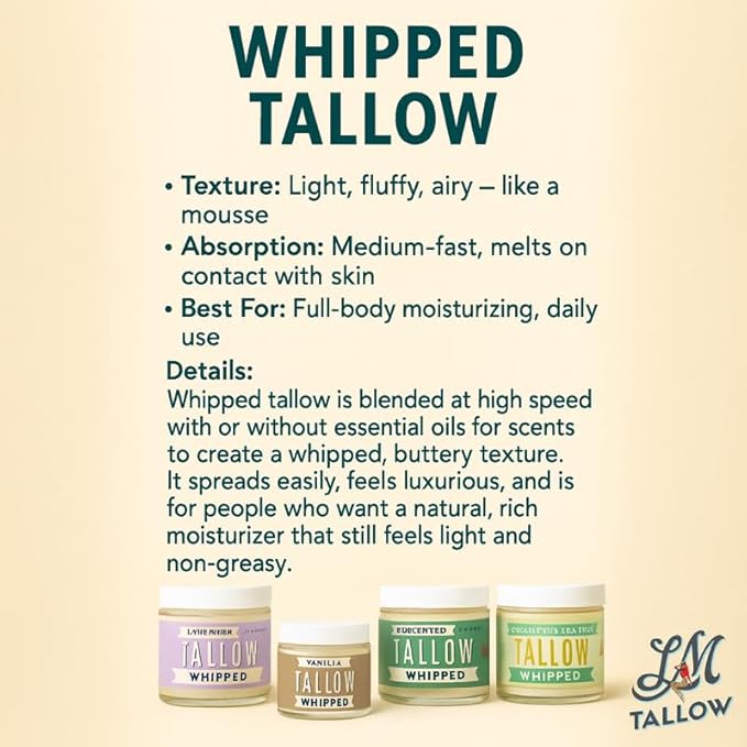 Whipped Tallow 9oz - All Natural Face Cream + Whole Body Moisturizer for Dry Skin - No Preservatives, Parabens or Seed Oils - 100% Pure, No Added Fragrance - USA Made (Unscented)