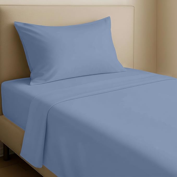 California Design Den Twin Sheets Set - Natural 100% Cotton Sheets with 12" Pockets, Soft Sateen Weave, Breathable and Durable Bedding Set for Dorm Rooms, College (Blue Hydrangea)