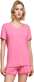 GYS Womens Pajama Sets, Short Sleeve Soft Sleepwear Tops and Shorts Pjs, Bamboo Viscose Loungewear
