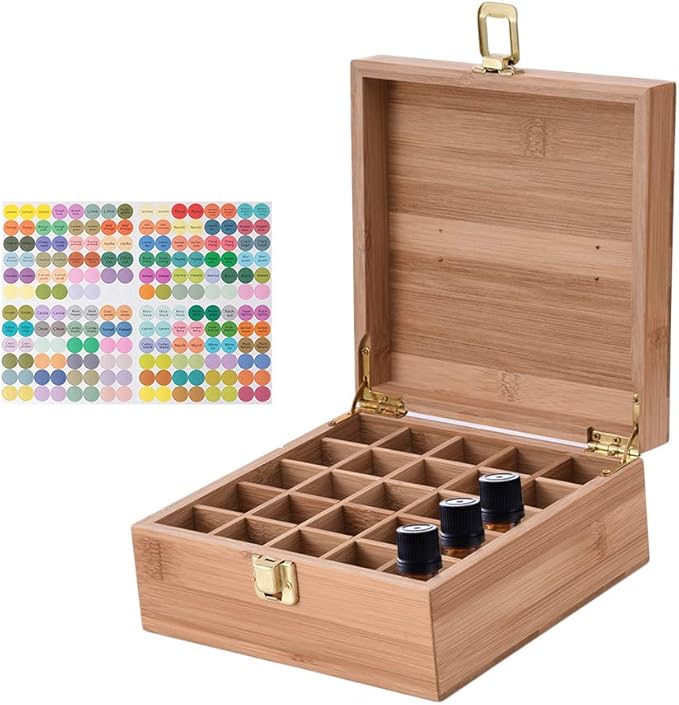 Pure Vie Essential Oil Bamboo Storage Box Travel Display Presentation, Holds 25 Bottles for 5, 10, 15ml - Aromatherapy Organizer Nail Polish Fragrance Container #2 - Keep Your Oils Safe & Space Saver