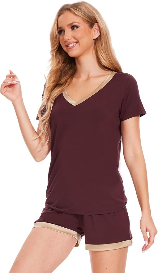 GYS Womens Pajama Sets, Short Sleeve Soft Sleepwear Tops and Shorts Pjs, Bamboo Viscose Loungewear
