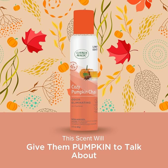 Citrus Magic Limited Edition Natural Odor Eliminating Air Freshener Spray, Cozy Pumpkin Chai, 3-Ounce, Pack of 3