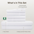 California Design Den 6 Pc King Size Sheet Set with 4 Pillowcases - Soft 400 Thread Count 100% Cotton Sheets, Sateen, Deep Pockets with All Around Elastic, Durable Bedding Set - White
