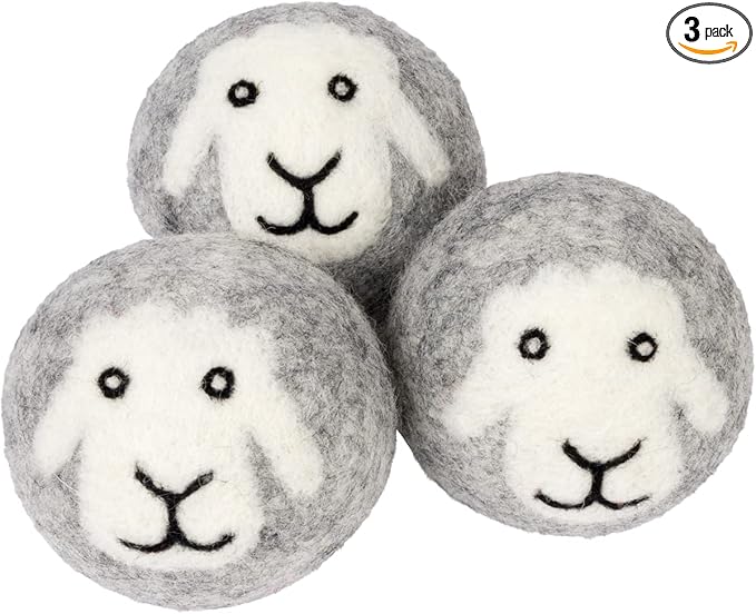 Smart Sheep 3-Pack Wool Dryer Balls - XL Premium Natural Fabric Softener - Award-Winning - Replaces Dryer Sheets - Laundry Balls (Gray Smiling Sheep)