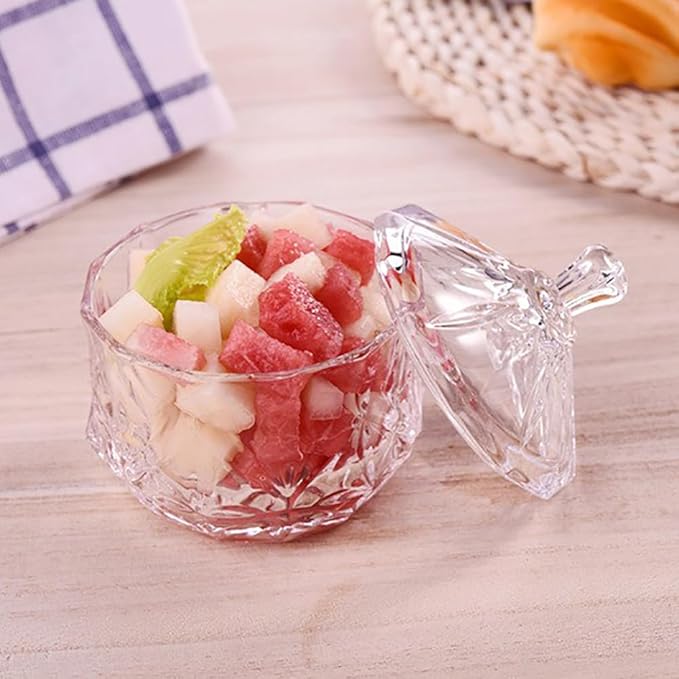 8oz Glass Candy Dish with Lid,Small Decorative Storage Jar for Candy,Cookies,Snacks Bath Salt,Sugar Bowl,Office,Bathroom,Dining Room Organizer (Clear)