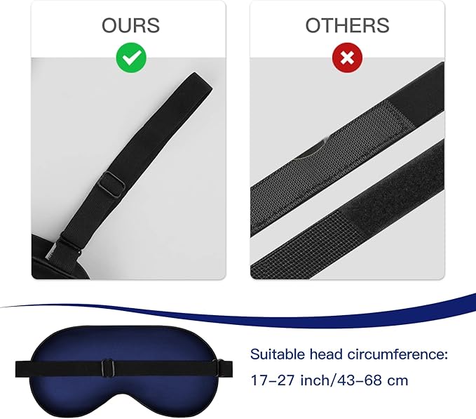 Silk Eye Mask with Adjustable Strap, Satin Blackout Sleeping Mask for Men&Women, Comfortable Blindfold Eyeshade for Night Sleep(Blue)