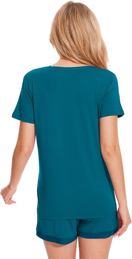 GYS Womens Pajama Sets, Short Sleeve Soft Sleepwear Tops and Shorts Pjs, Bamboo Viscose Loungewear
