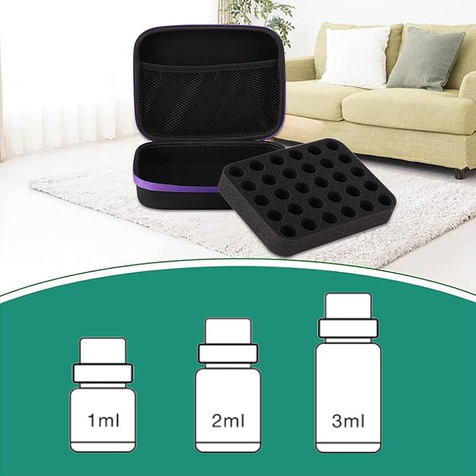63 Slots Essential Oil Carrying Case, 1-3ml vial portable Essential Oil Storage Bag Case Box, Hard EVA Shell Impact and Leak Proof Large Capacity Organizer with Carrying Handle (Purple)