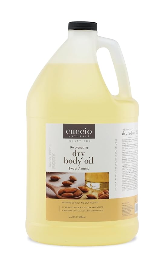 Cuccio Naturale Hydrating Dry Body Oil – Sweet Almond Scent, 1 Gallon (128 oz) Refill – Lightweight Non-Greasy Body Moisturizer for Silky Skin – Professional Spa & Home Use, Paraben-Free, Cruelty-Free