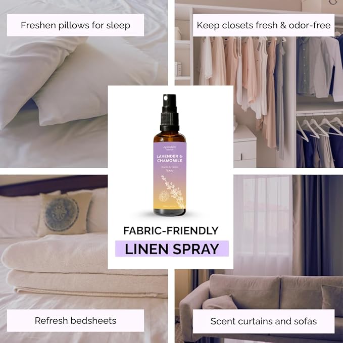 Lavender & Chamomile Room, Linen & Pillow Spray by Aromafume | 100ml/3.38 fl oz | with Pure Lavender Essential Oil | Aromatherapy Spray for Relaxation | Air Freshener