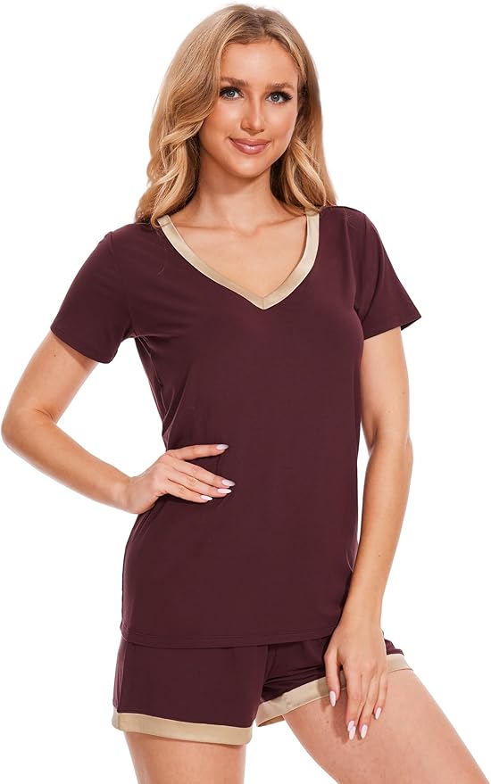 GYS Womens Pajama Sets, Short Sleeve Soft Sleepwear Tops and Shorts Pjs, Bamboo Viscose Loungewear