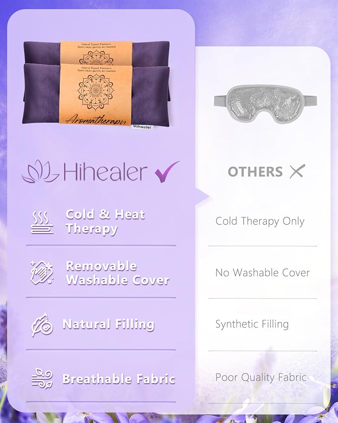 Weighted Eye Mask for Sleep, Yoga, Meditation, Lavender Eye Pillow Heated for Headache, Sinus, Dry Eyes Relief, Moist Heat Mask Purple Relaxation Gifts for Women (Purple)