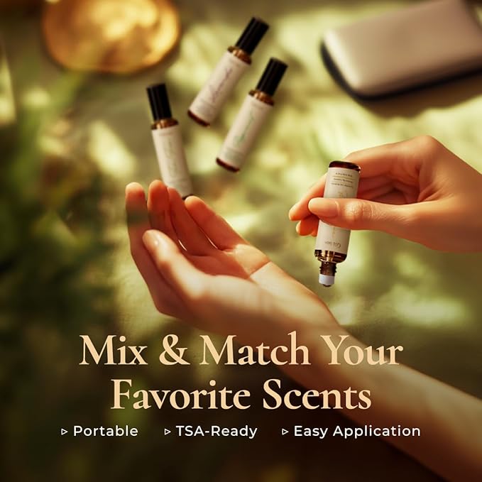 Gya Labs Classic Roll on Essential Oil Set - Relaxing Gifts for Women - Essential Oil Gift Set Frankincense, Peppermint, Lavender, Tea Tree Oil Rollers for Skin & Body Comfort (0.34 Fl Oz Each)