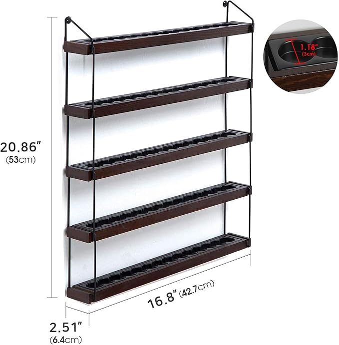 J JACKCUBE DESIGN Essential Oils Display Shelves Wall Mount Black Metal and Wood, Nail Polish Paint Holder Rack Organizer Holds 70 Bottles (5 Tier) : MK482A