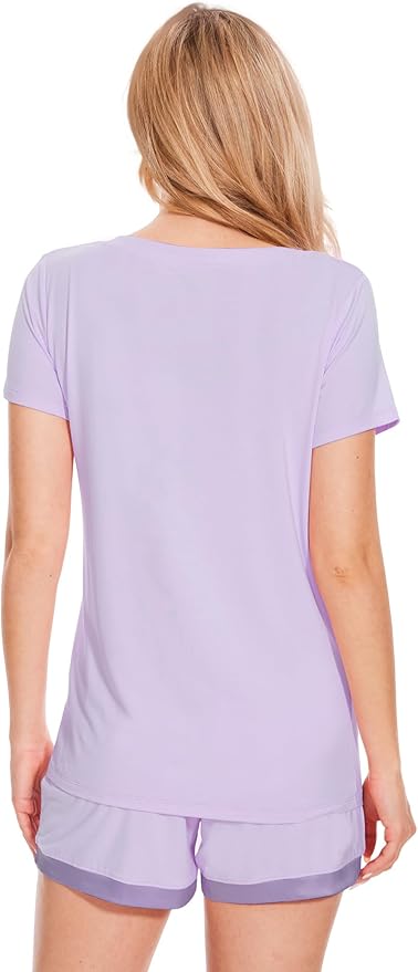 GYS Womens Pajama Sets, Short Sleeve Soft Sleepwear Tops and Shorts Pjs, Bamboo Viscose Loungewear