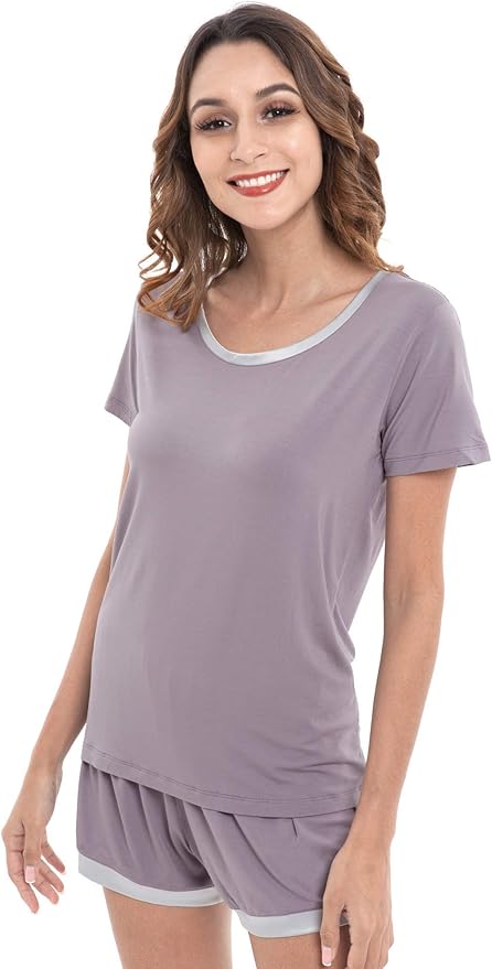 GYS Womens Pajama Sets, Short Sleeve Soft Sleepwear Tops and Shorts Pjs, Bamboo Viscose Loungewear