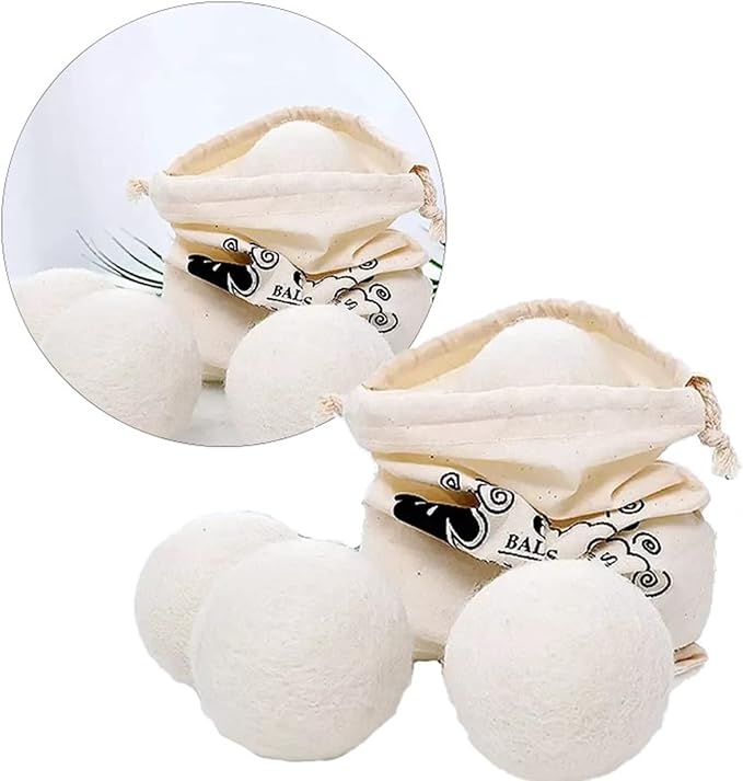 6PCS Wool Laundry Balls Reusable Natural Fabric Softener Dryer Balls for Faster Drying for Baby & Sensitive Skin