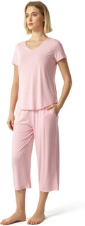 GYS Bamboo Viscose Women Pajama Sets Short Sleeve Top and Capri Pants 2 Piece Casual Lounge Sets