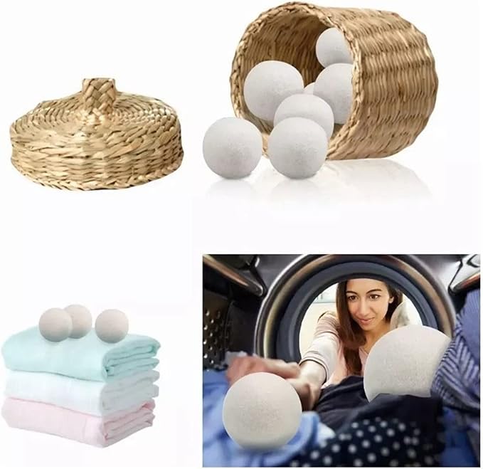 6PCS Wool Laundry Balls Reusable Natural Fabric Softener Dryer Balls for Faster Drying for Baby & Sensitive Skin