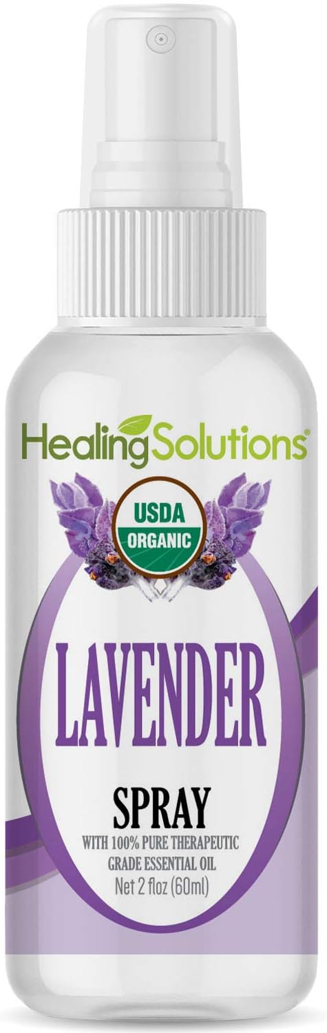 Healing Solutions Organic Lavender Mist - Infused with Lavender Essential Oil - USDA Organic - 2 Fluid Ounces - Relaxing Bed & Pillow Spray