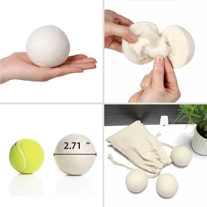 6-Pack Wool Dryer Balls XL Organic Wool Natural Laundry Fabric Softener Antistatic