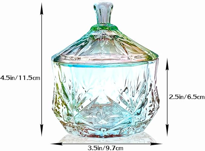 8oz Glass Candy Dish with Lid,Christmas Decorative Storage Jar for Candy,Bath Salt,Paper Clips,Office,Bathroom,Dining Room Organizer(Colorful)