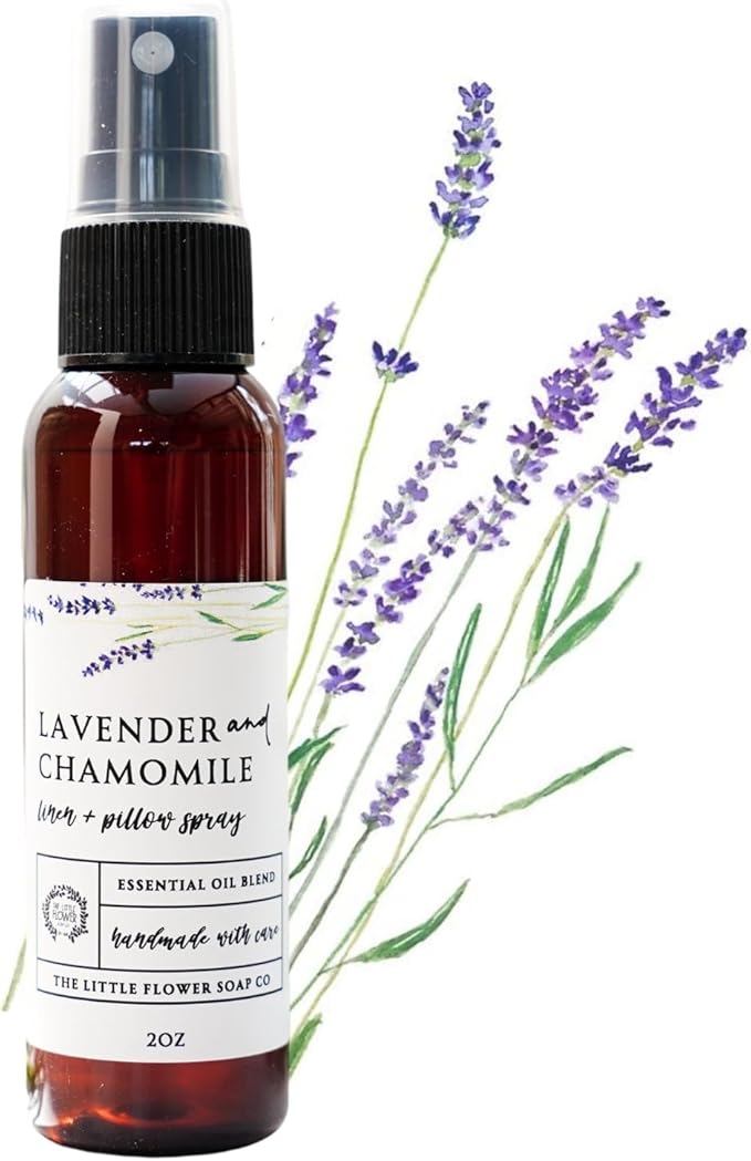 THE LITTLE FLOWER SOAP CO. EST. 2010 Linen and Pillow Spray - Lavender and Chamomile - 2 oz. Essential Oil Blend Natural Gifts for Women Travel Must Have Accessories and Stocking Stuffer Idea for Her