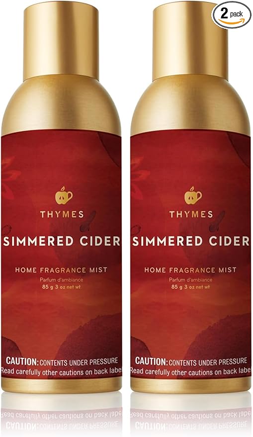 Thymes Simmered Cider Fragrance Mist - Scented Room Spray for Home Fragrance - Notes of Apple & Cardamom - Bedroom & Bathroom Air Freshener - Simmered Cider - 3 oz (Pack of 2)
