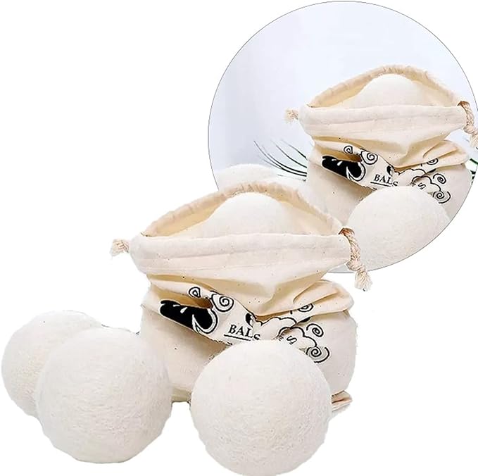 6PCS Wool Laundry Balls Reusable Natural Fabric Softener Dryer Balls for Faster Drying for Baby & Sensitive Skin
