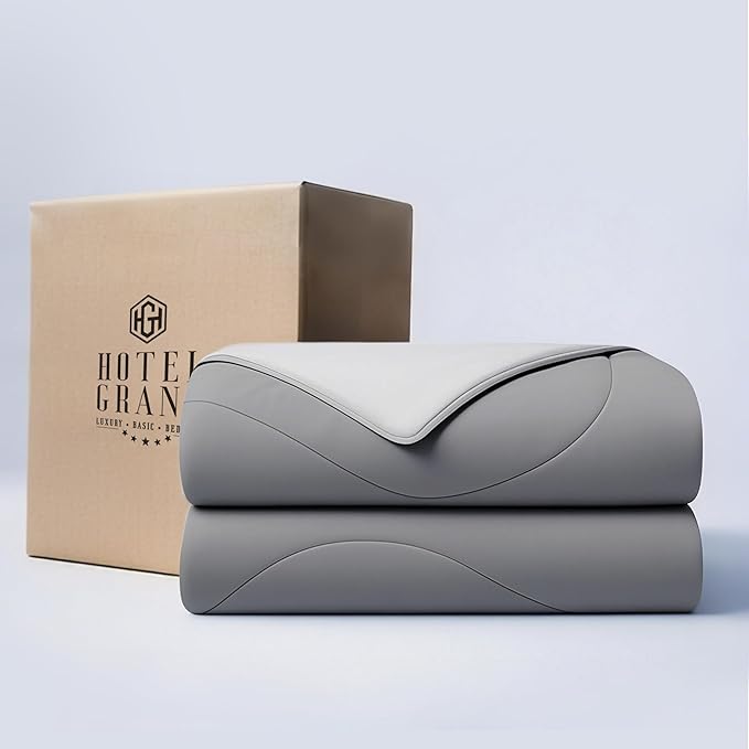 Hotel Grand Cooling Comforter for Hot Sleepers, Cooling Blankets Full/Queen Size, Q-Max>0.4, Breathable and Soft, Lightweight Blankets for Summer (Grey, 90"x90", Packed with Cooling Pillowcase)