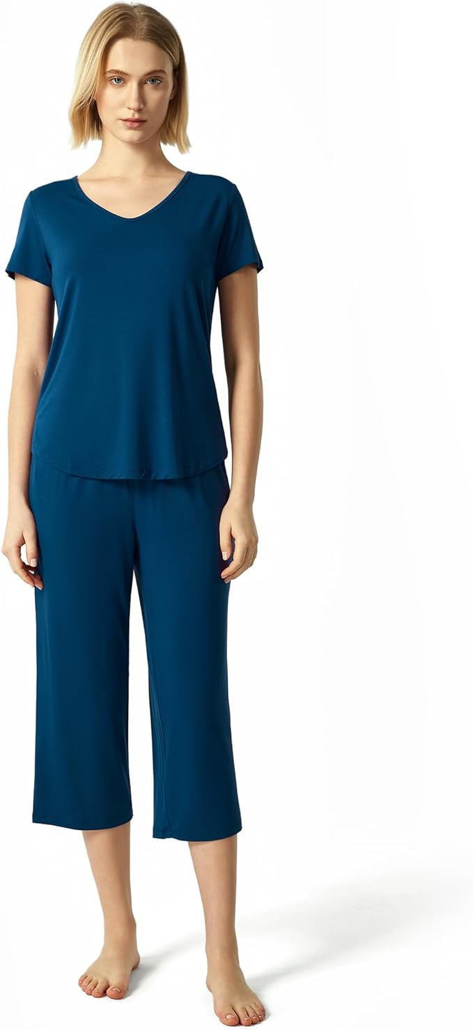 GYS Bamboo Viscose Women Pajama Sets Short Sleeve Top and Capri Pants 2 Piece Casual Lounge Sets