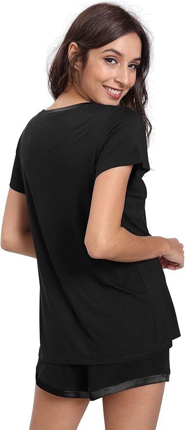 GYS Womens Pajama Sets, Short Sleeve Soft Sleepwear Tops and Shorts Pjs, Bamboo Viscose Loungewear