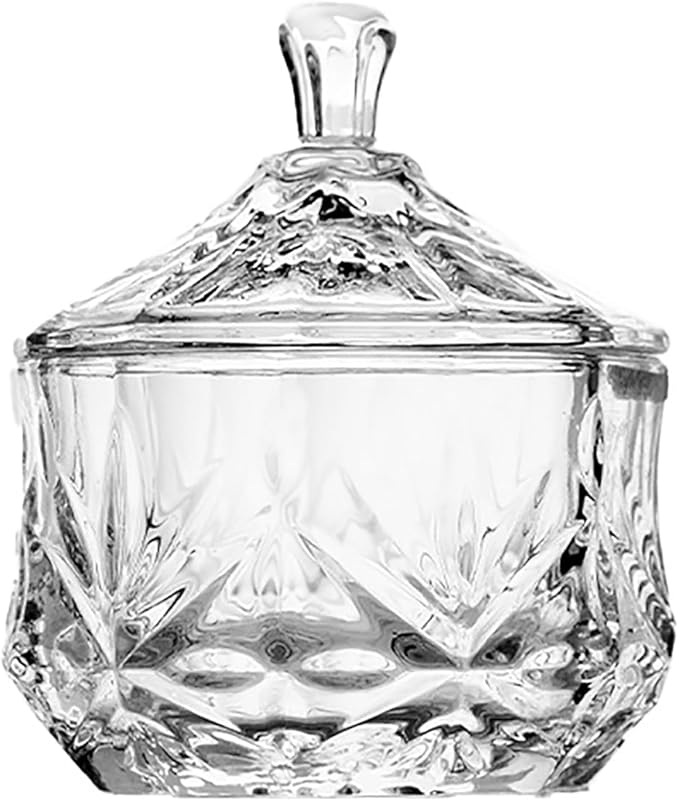8oz Glass Candy Dish with Lid,Small Decorative Storage Jar for Candy,Cookies,Snacks Bath Salt,Sugar Bowl,Office,Bathroom,Dining Room Organizer (Clear)