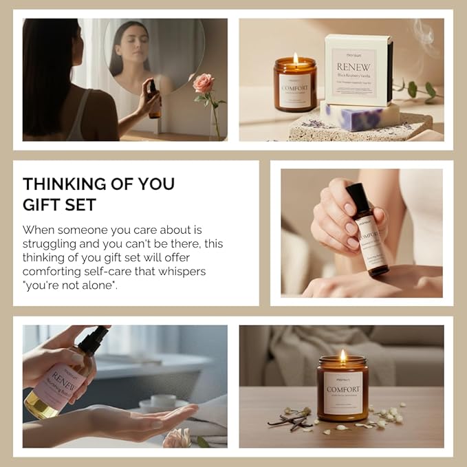 Thinking of You Gifts for Women | Sympathy Gift Basket with Candle, Body Oil, Soap, Mist, Roller. Care Packages for Women, Unique Bereavement Gifts, Hug in a Box, Condolences Gift Basket for Loss.