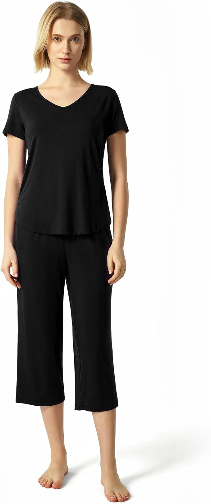 GYS Bamboo Viscose Women Pajama Sets Short Sleeve Top and Capri Pants 2 Piece Casual Lounge Sets