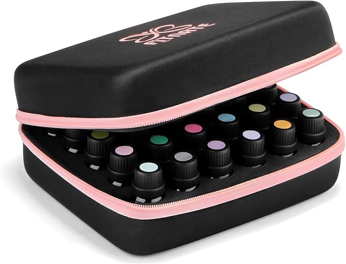 FITNATE Essential Oils Storage Case - 30 Bottle Capacity, Travel-Friendly with Bottle Opener & Young Living Labels (Pink)